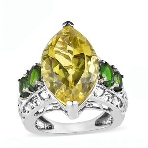 Ouro Verde Quartz and Chrome Diopside Ring in Platinum Over Sterling Silver
